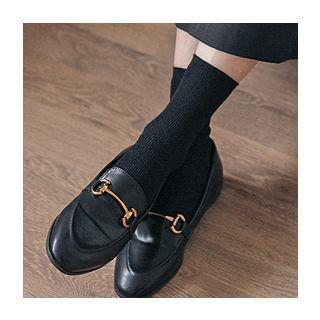 Oval-toe Pleather Horsebit Loafers