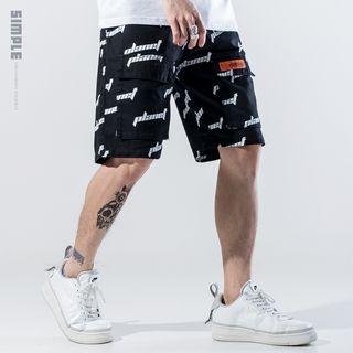 Letter Patterned Cargo Shorts
