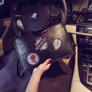 Faux-leather Applique Clutch Bag