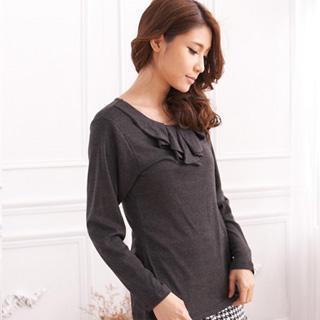Ruffle-neckline Long-sleeve Top