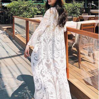 Long Lace Cardigan White - One Size
