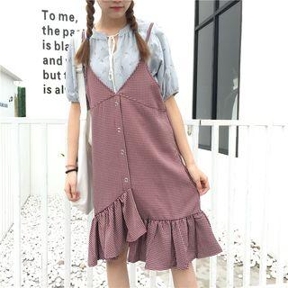Ruffle Hem Buttoned Jumper Dress