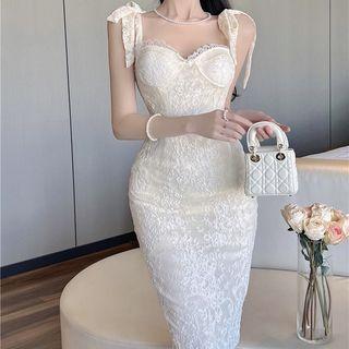 Tie-shoulder Lace Bodycon Dress