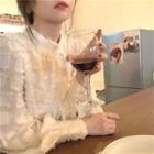 Feather Embellished Long-sleeve Blouse Almond - One Size