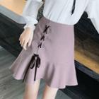 Lace Up Ruffle Hem Mini A-line Skirt