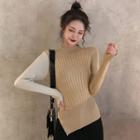 Mock Neck Color Block Knit Top As Shown In Figure - One Size