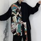Tie-waist Graphic Print Paneled Shirt