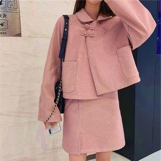 Set: Frog-button Jacket + Slit-side Pencil Skirt