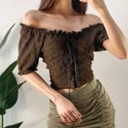 Off-shoulder Lace Up Cropped Blouse / Drawstring Mini Pencil Skirt