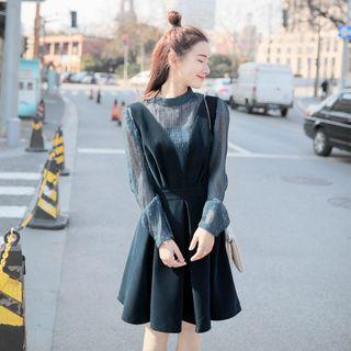Set: Lace Ruffled Blouse + Jumper Dress