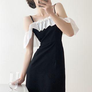 Cold Shoulder Two Tone Midi Dress