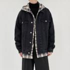 Hooded Plaid Panel Denim Jacket