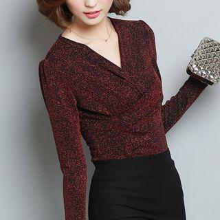 Long-sleeve V-neck Glitter Top