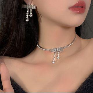 Bow Rhinestone Alloy Choker / Dangle Earring / Set