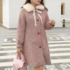 Faux-fur Collar Plaid A-line Coat Dress