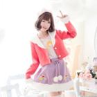 Print T-shirt / Pompom Panel Skirt / Jacket