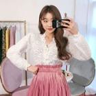 Faux-pearl Button Lace-trim Cardigan