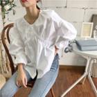 Balloon-sleeve Blouse / Ripped Washed Skinny Jeans