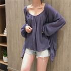 Set: Plain Camisole Top + Open Front Light Jacket