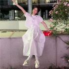 Set: Flower Embroidered Shirt / Midi Skirt 122 - White - One Size