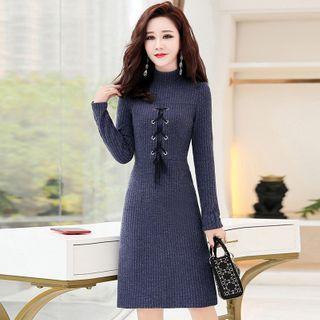 Lace-up Ribbed Knit Dress