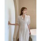 Pintuck-waist Slit-side H-line Dress