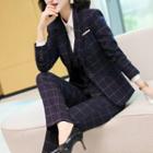 Plaid Blazer / Long-sleeve Shirt / Dress Pants / Mini Skirt / Set