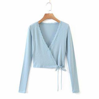 Lace Trim Tie-front Knit Top