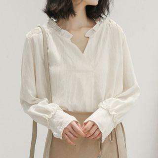 Split-neck Blouse Almond - One Size