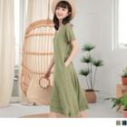Slit-side Short-sleeve Midi Dress