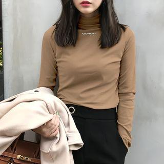 Mock Neck Long-sleeve Embroidered Top