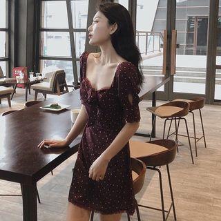 Dotted Short-sleeve A-line Mini Dress