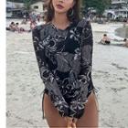 Set: Long-sleeve Printed Swim Top + Swim Bottom