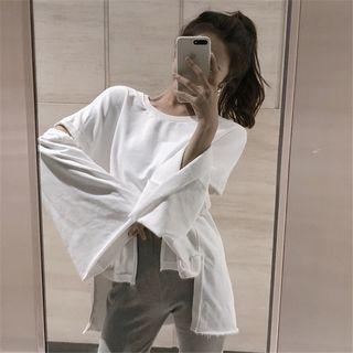Cut Out Asymmetric Hem Long-sleeve T-shirt