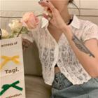 Short-sleeve Crochet Button-up Top