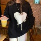 Oversized Heart Pattern Long-sleeve Sweater