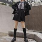 Cat Brooch Blazer / Pleated Mini Skirt