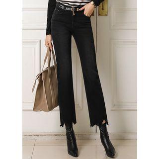 Fringed Cutout-hem Straight-cut Jeans