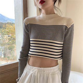Mock-neck Cropped Striped Sweater