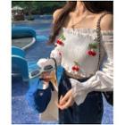 Off-shoulder Cherry Cropped Blouse