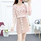 Patterned Sweater / A-line Skirt / Set