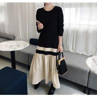 Long-sleeve Two-tone Maxi Dress