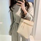 Set: Round-neck Tie-waist Top + Band-waist Wide-leg Pants
