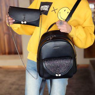 Set: Faux Leather Backpack + Crossbody Pouch