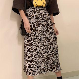 Leopard Print Midi A-line Skirt Leopard - One Size