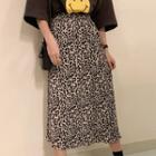 Leopard Print Midi A-line Skirt Leopard - One Size