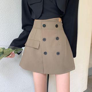 High-waist Double-breasted Wide-leg Shorts