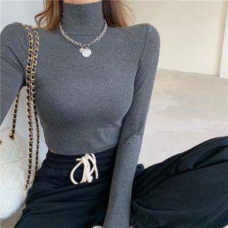 Turtle-neck Plain Cropped Top