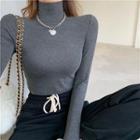 Turtle-neck Plain Cropped Top