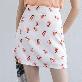 Face Print Mini Skirt